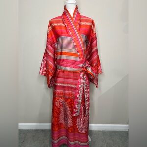 Bassetti Italy Granfoulard Belted Kimono Floral/Paisley/Stripe Cotton Size L/XL